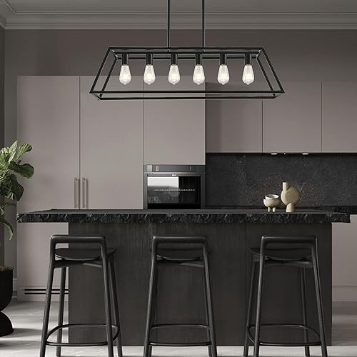 Miniatura 4 de XILICON Lámpara de araña rectangular negra de 6 luces para comedor, accesorios de iluminación para colgar, iluminación de cocina, luces colgantes