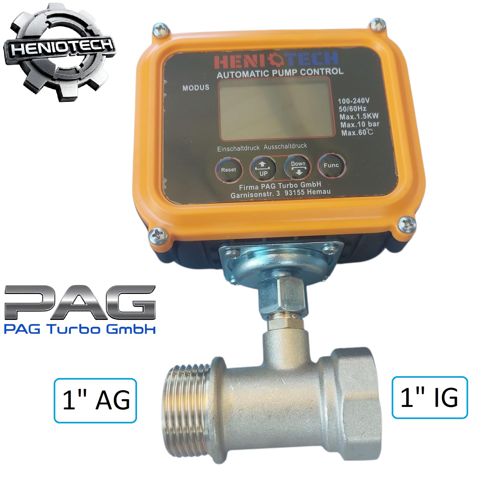 EPC-10 2in1 Elektronischer Druckschalter + Trockenlaufschutz für Gartenpumpe Tiefbrunnenpumpe, anpassbare Druckeinstellungen (0,5-7,0 bar) (EPC-10)