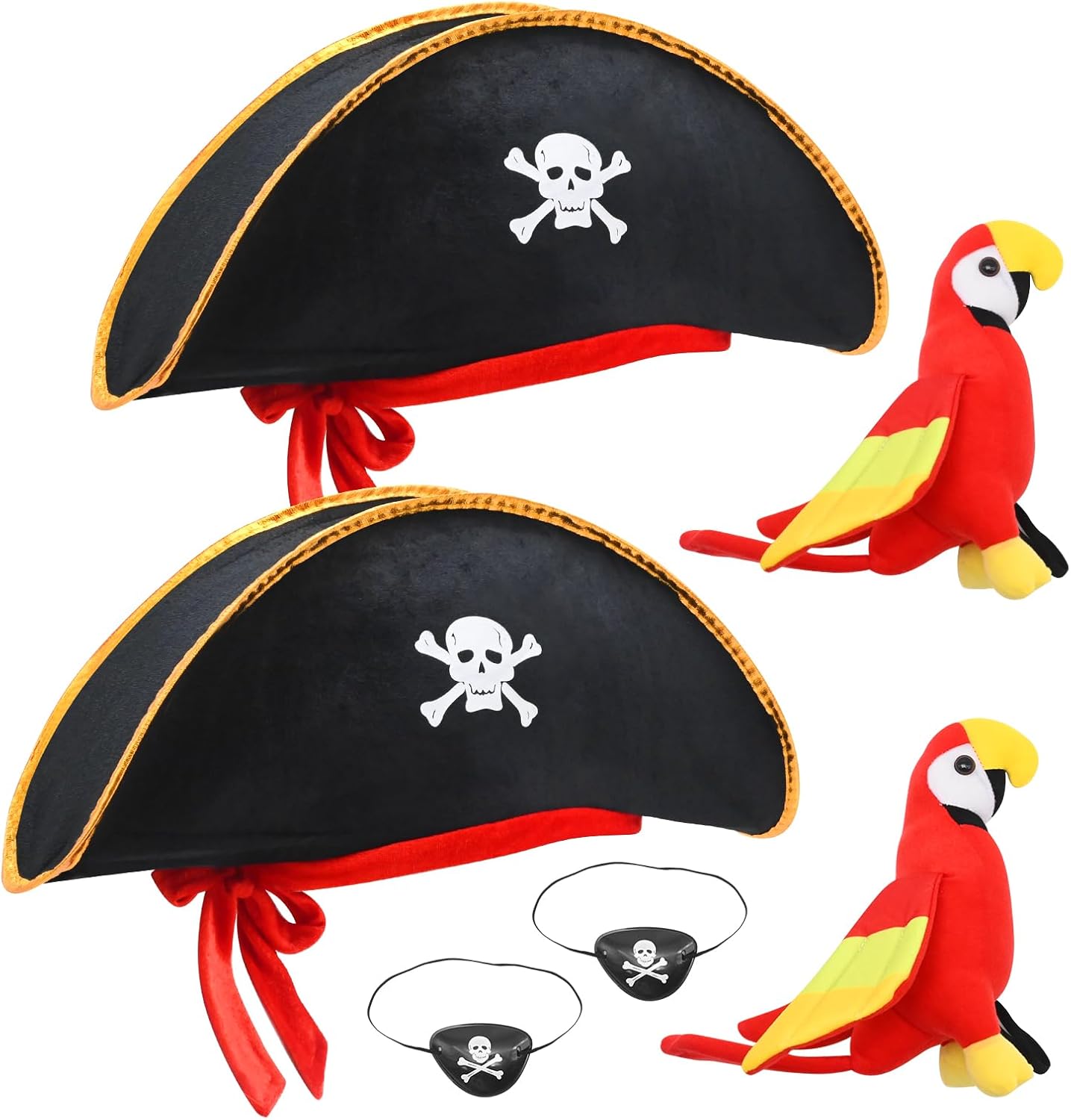 6Pcs Pirate Hats Shoulder Parrot Pirates Costume Accessories for Halloween Party Favors Cosplay Shows Christmas