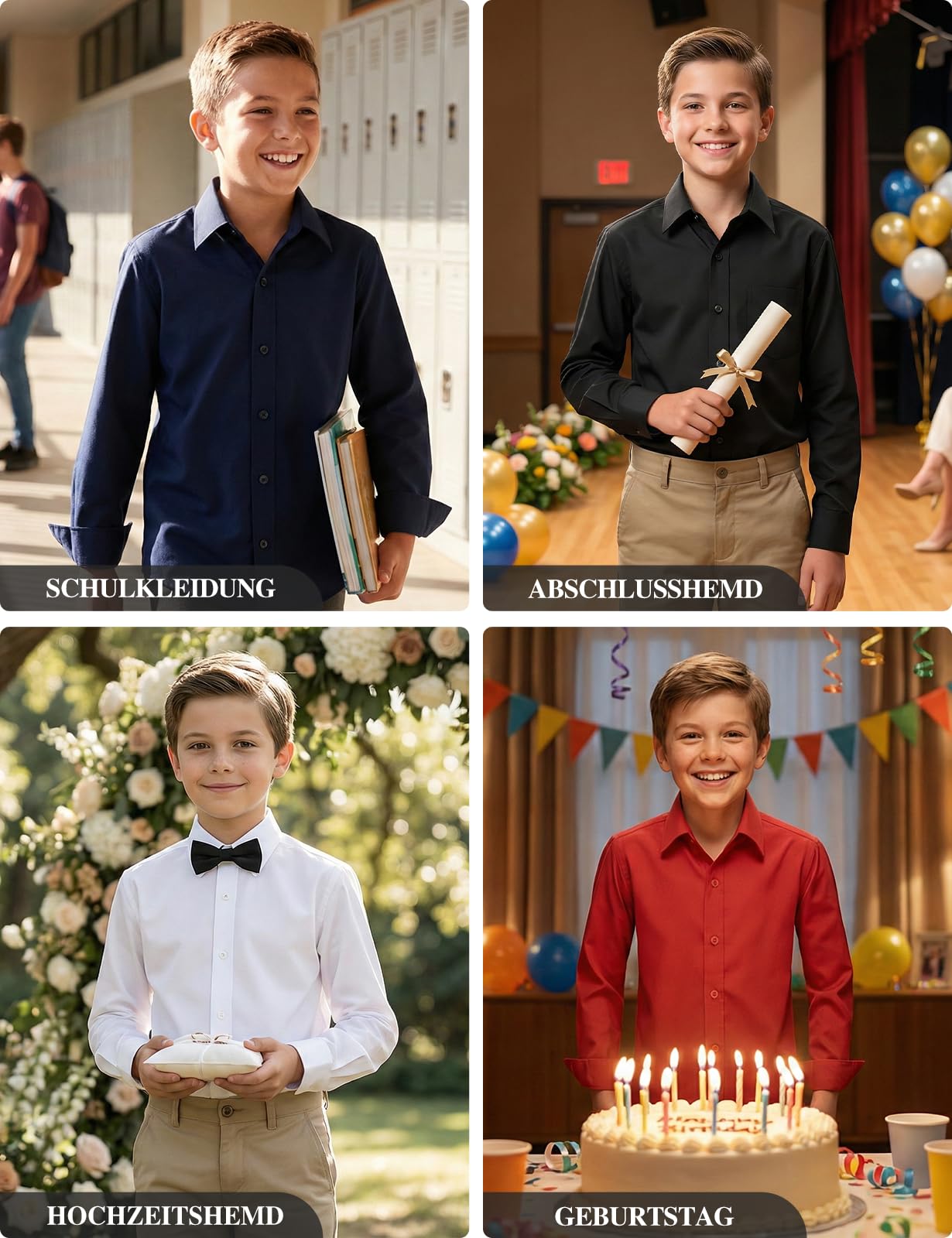 Spring&Gege Camicia a maniche corte per bambini, antimacchia, facile da stirare, con bottoni, uniforme scolastica