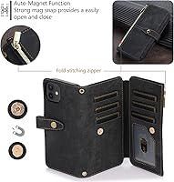 Vista 3 de UEEBAI Funda para iPhone 12 Mini de 5.4 pulgadas, 9 ranuras para tarjetas, cartera de cuero retro a prueba de golpes, con correa de mano, ranuras