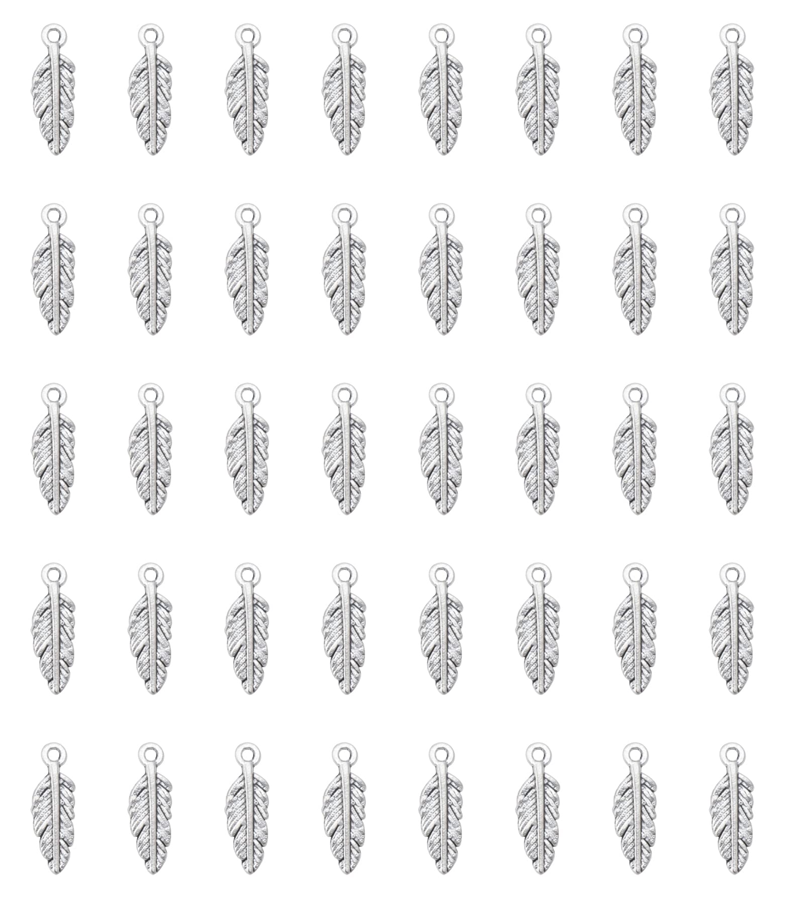 Ruwado 50 Pcs Feather Charms Small Alloy 1.5 x 0.5 cm Cute Vintage Pendants Accessories for Jewelry Making Necklace Bracelet DIY Finding Kits Earring