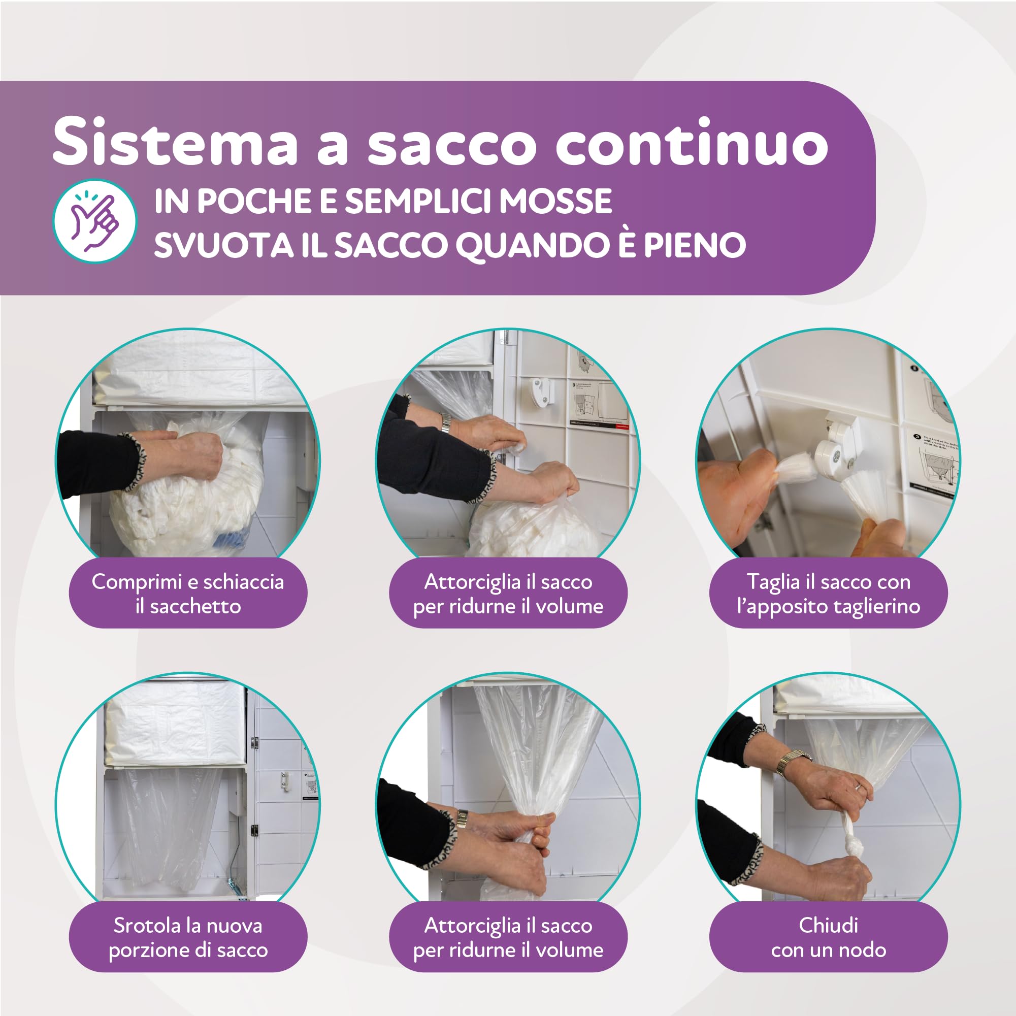 Ricarica Baby per Cesto Saclò Suite, Sacco Continuo 30 Metri, Confezione da 10 Pezzi, Plastica 100% Biodegradabile, Extra Durata
