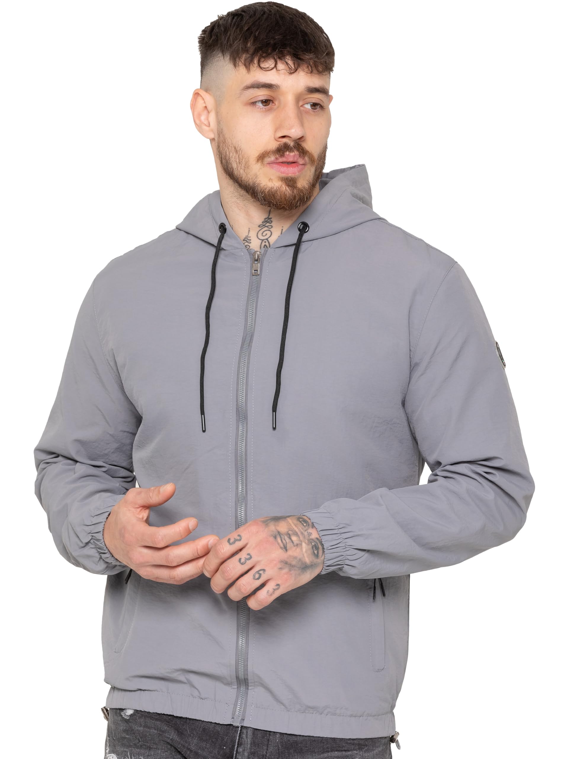 Enzo - Men's Hooded Windbreaker Jacket - Grey - M