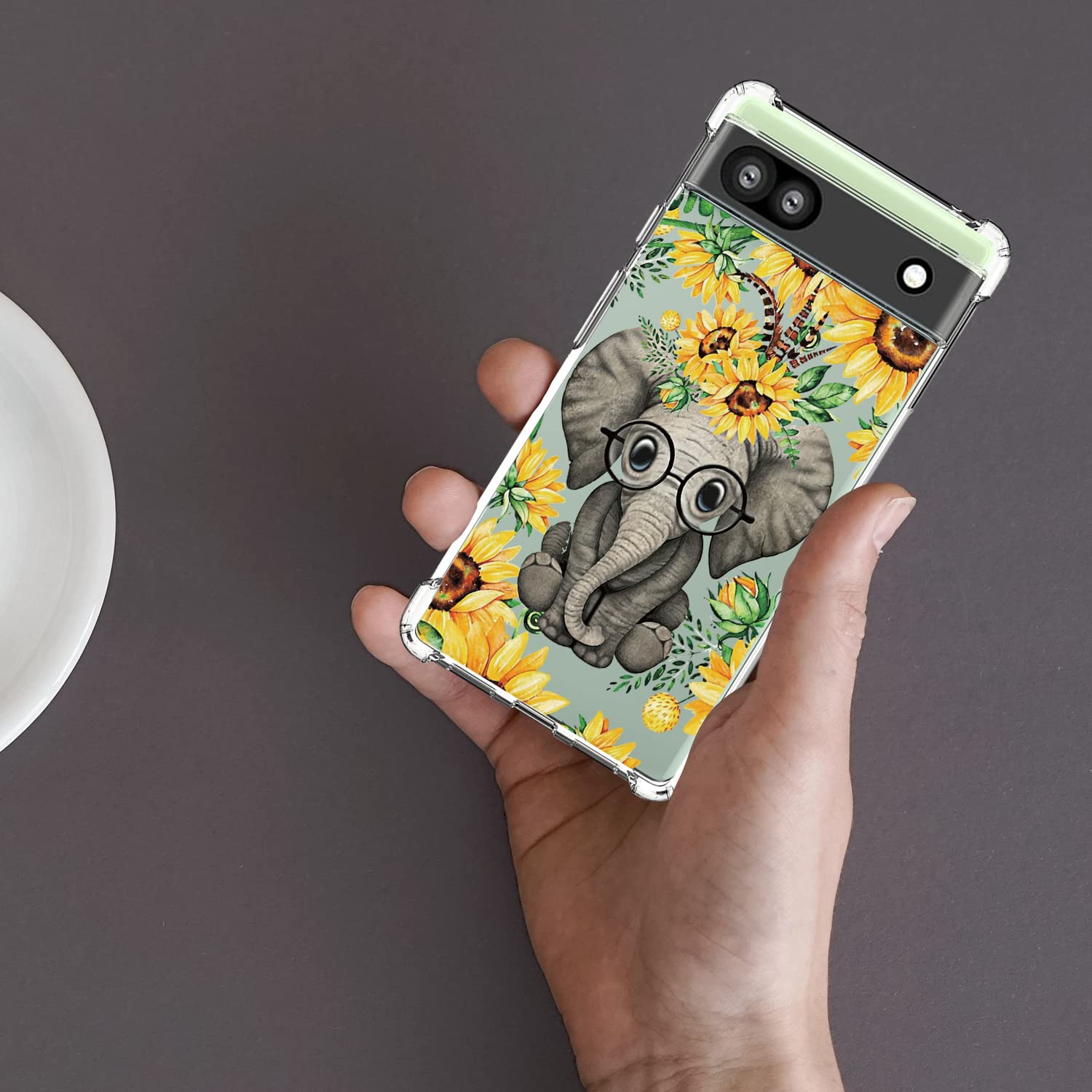 Funda transparente para Google Pixel 6a con diseño de elefante de girasol para mujeres y niñas, diseño bonito, suave, a prueba de golpes, flexible, transparente, funda trasera para teléfono celular Google Pixel 6a 3