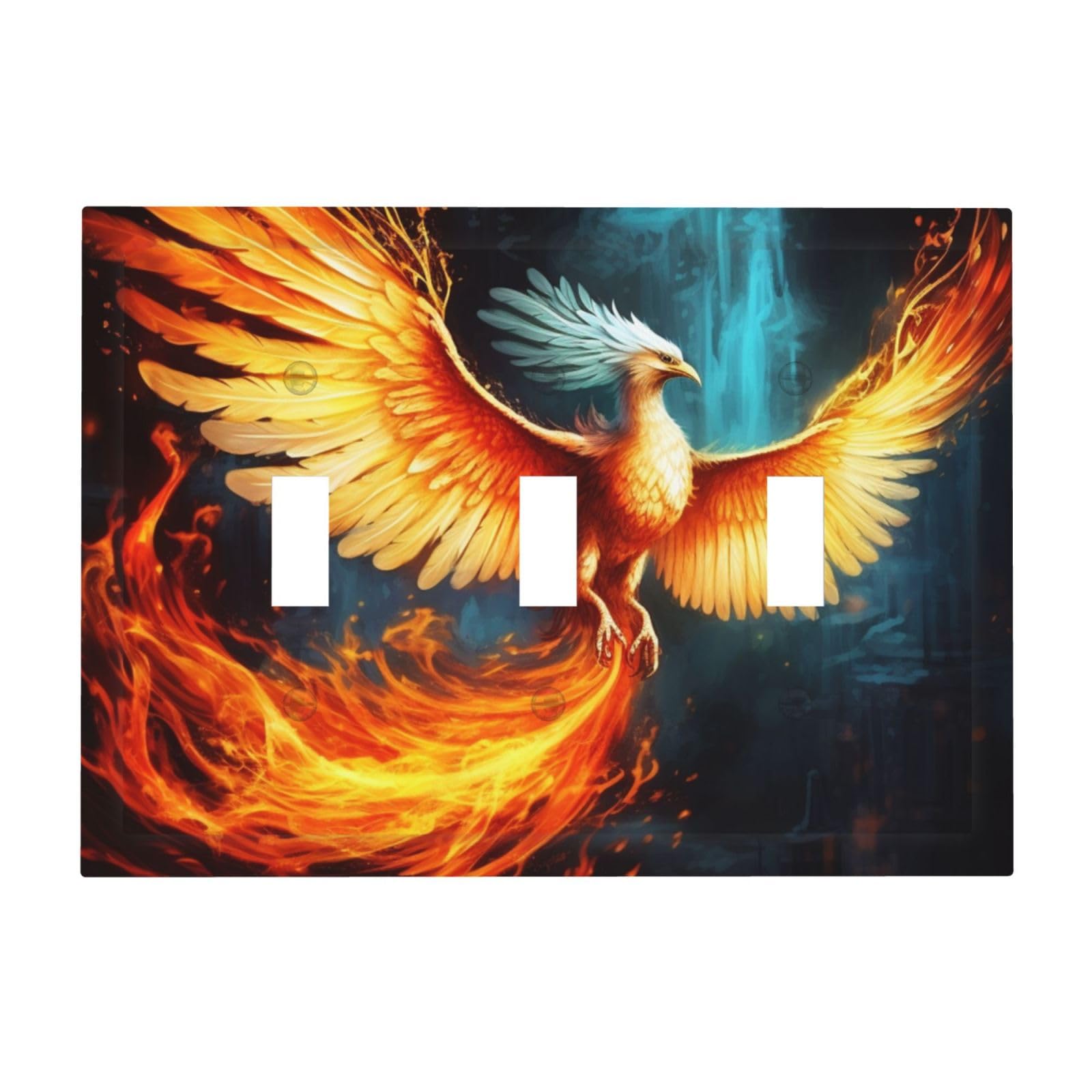 3-Gang Decorator Wall Plate Beautiful phoenix Light Switch Cover Triple Toggle Receptacle Wall Plate Mid Size 4.8" x 6.7" Wallplate Unbreakable Polycarbonate Outlet Faceplates Covers