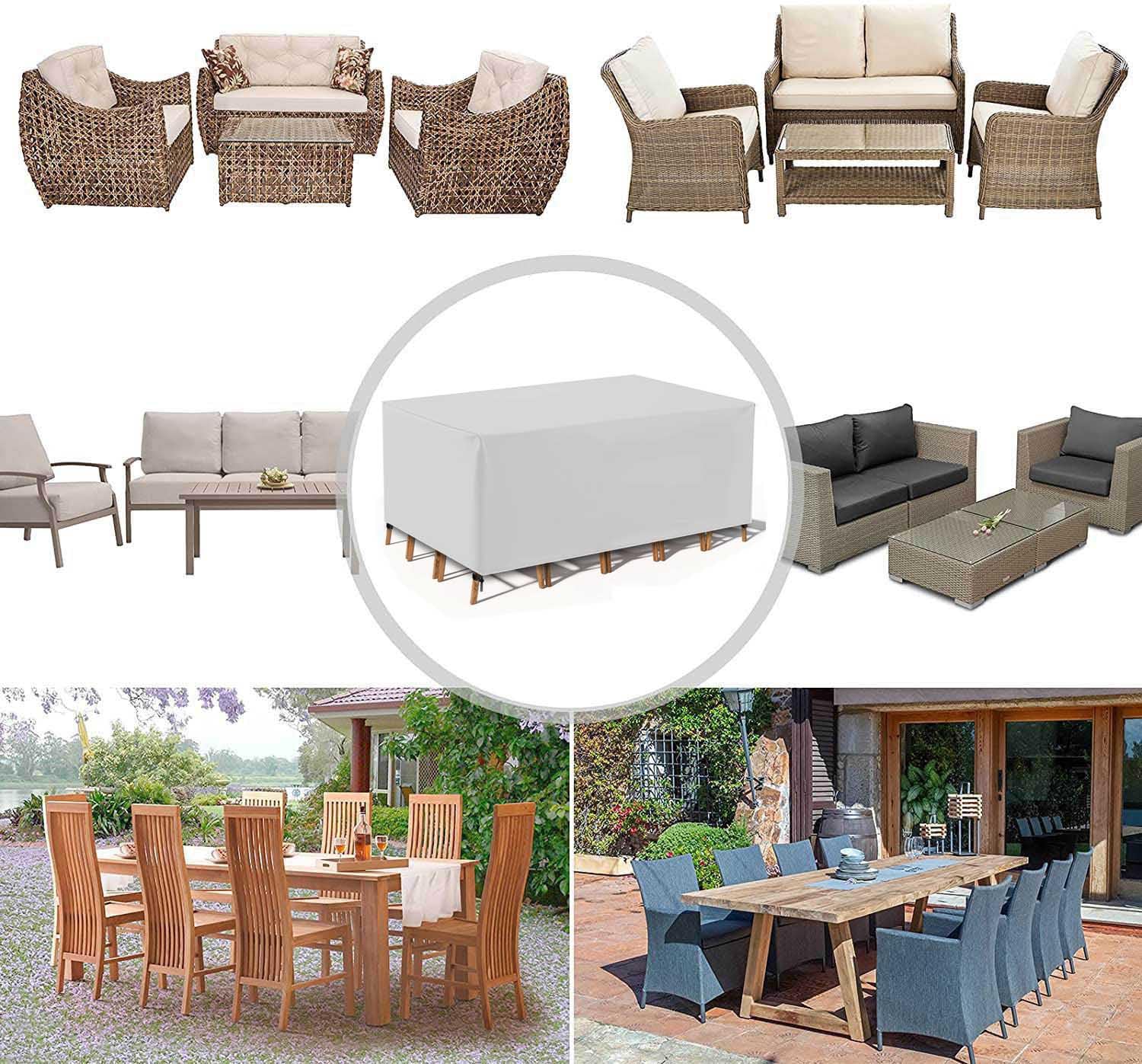 Coperture per Mobili da Giardino Copertura Tavolo Sedie Esterno Impermeabile Telo Copri Tavoli da Terrazza Quadrato 600D Oxford Anti-UV Antivento 120x60x90cm