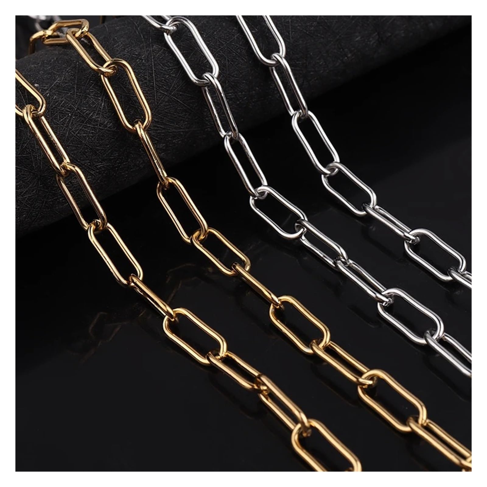 Cadena de clip de acero inoxidable (rollo de 1 a 5 m), color dorado, for hacer joyas, collares, pulseras y manualidades.