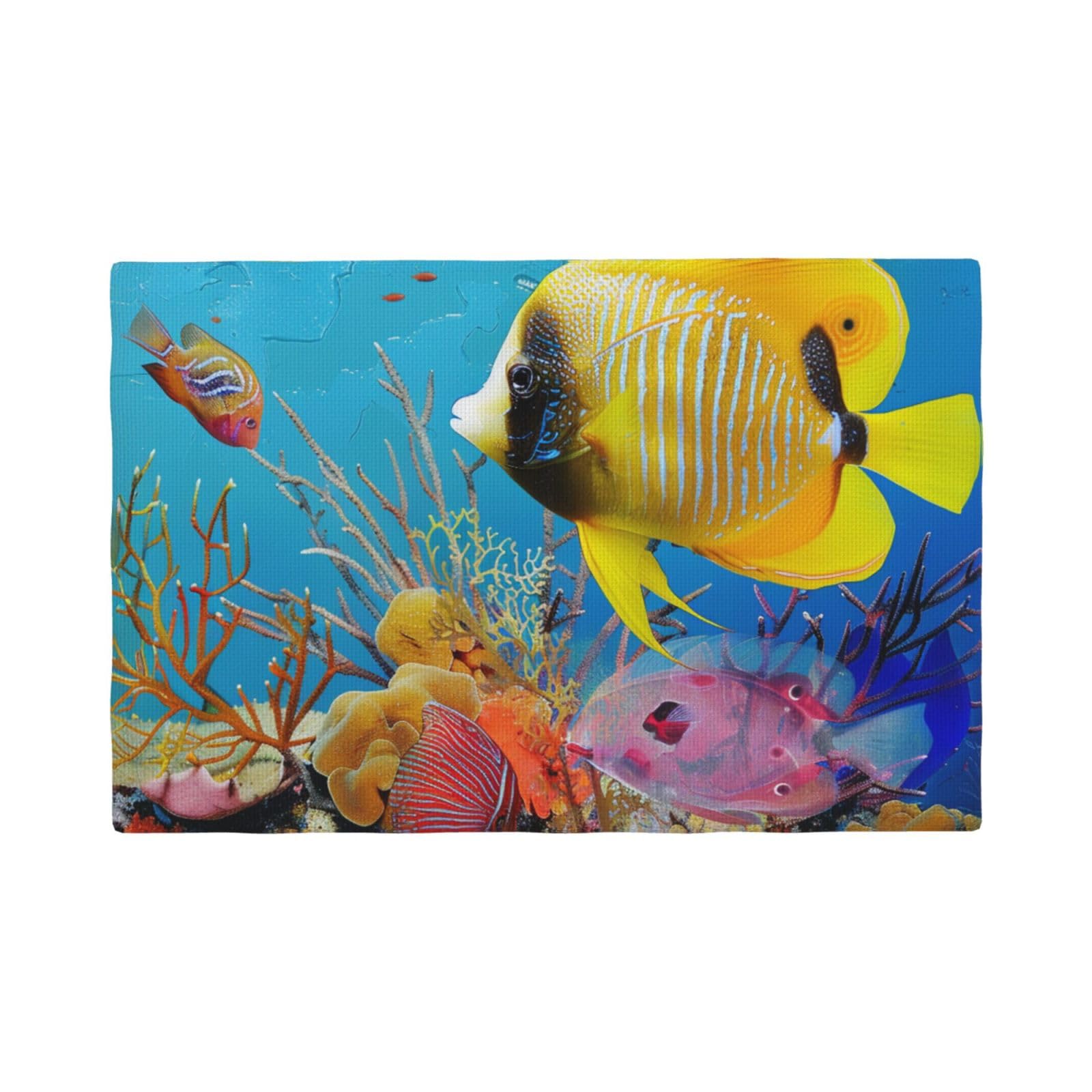 Tropical Fish Print Placemats Set, Heat Resistant Washable Placemat 12x18in Table Mats for Party Kitchen Dining Table Decoration Indoor Outdoor, Four Pieces