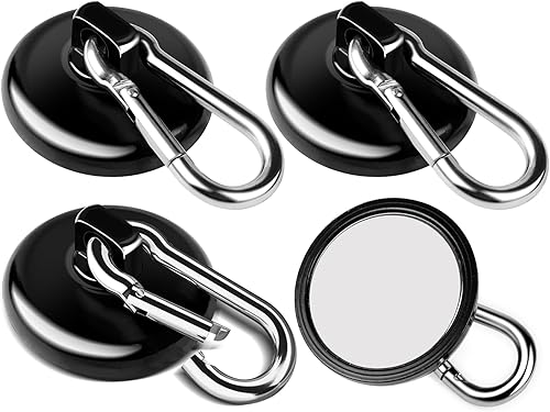 LOVIMAG Ganchos magnéticos resistentes, 170 libras + ganchos magnéticos fuertes para crucero con mosquetones giratorios, imanes negros con ganchos