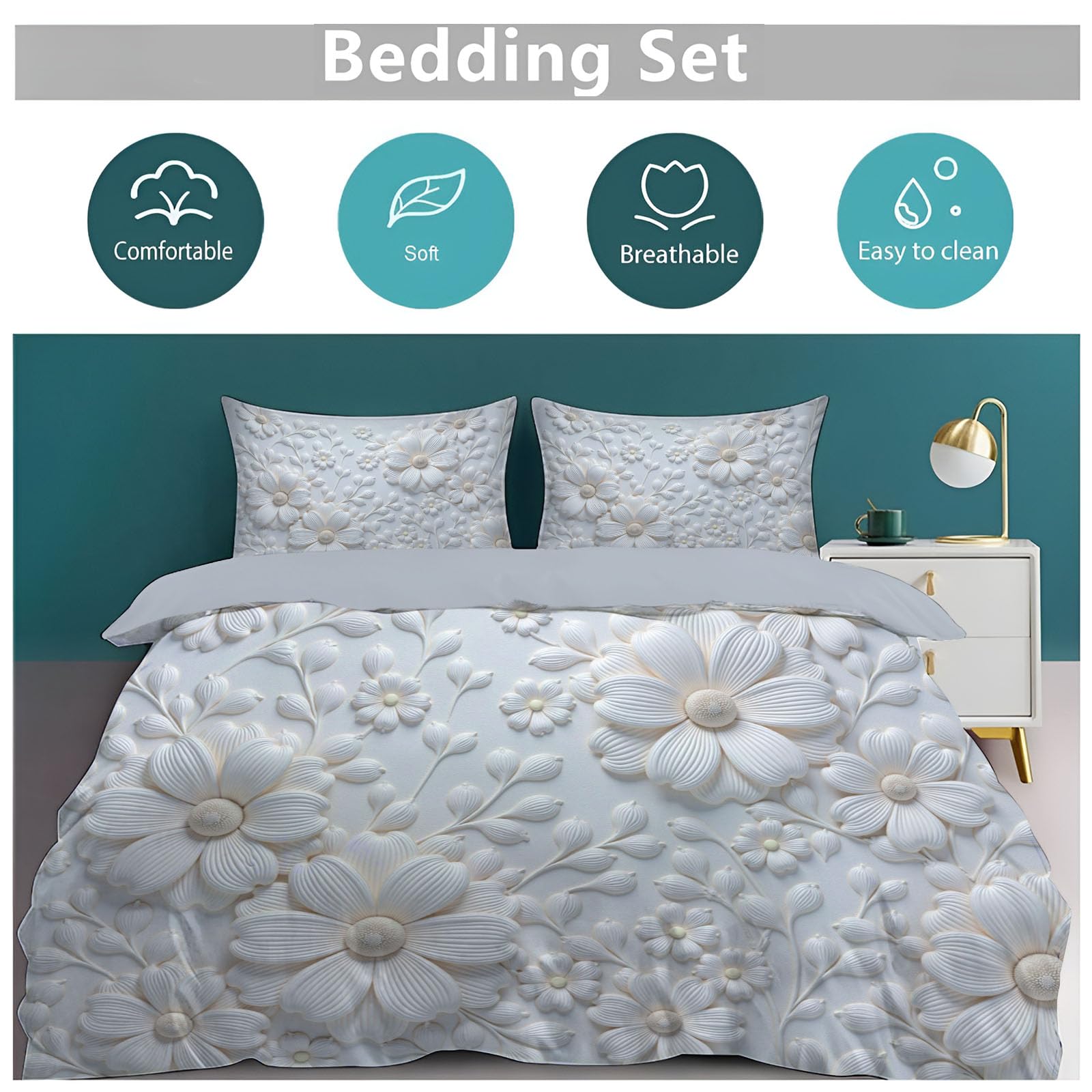 Copripiumino Matrimoniale Fiori Che Sbocciano, Set di Biancheria da Letto Microfibra 3 Pezzi, Parure Copri Piumino 260x240CM e 2 Federa 50x75, Beige Copritrapunta con Cerniera