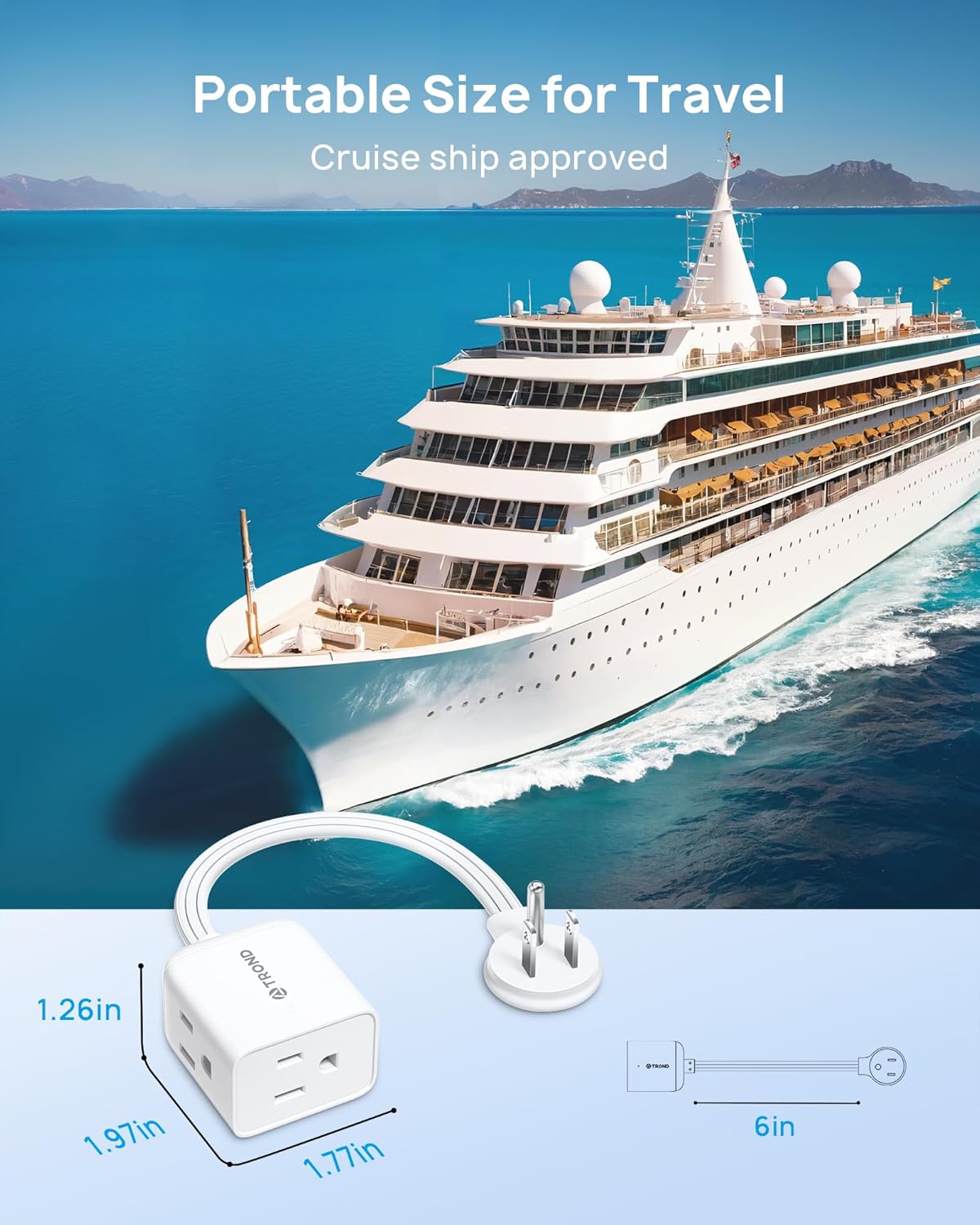 TROND Flat Outlet Extender with 6 Inch Cord + Surge Protector Power Strip with 360° Rotating Flat Plug