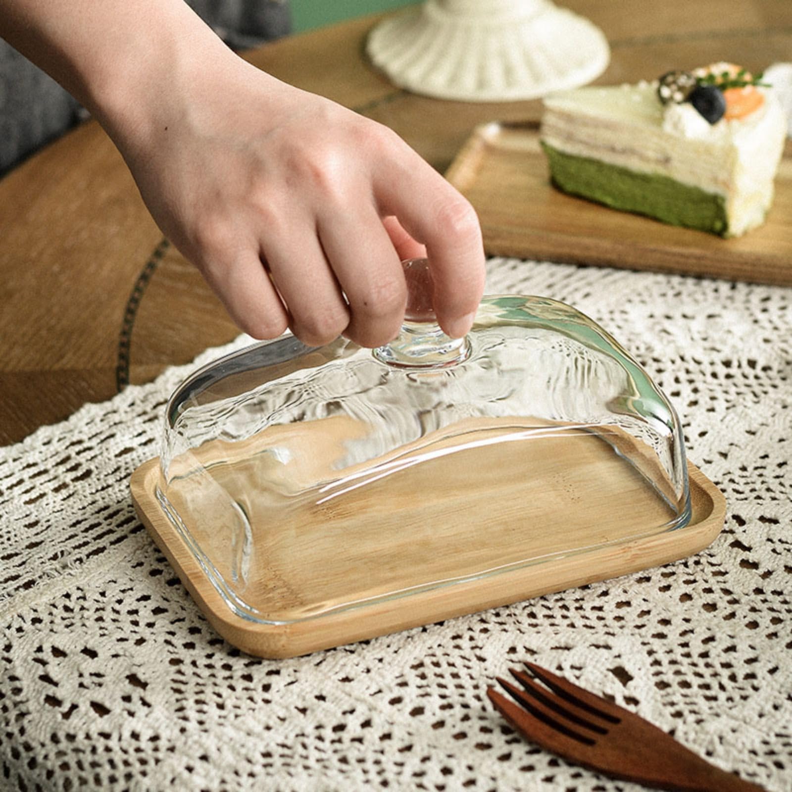Cake Stand With Lid Yeqqzq Wood – 2-in-1 Rectangular Dessert Display ...