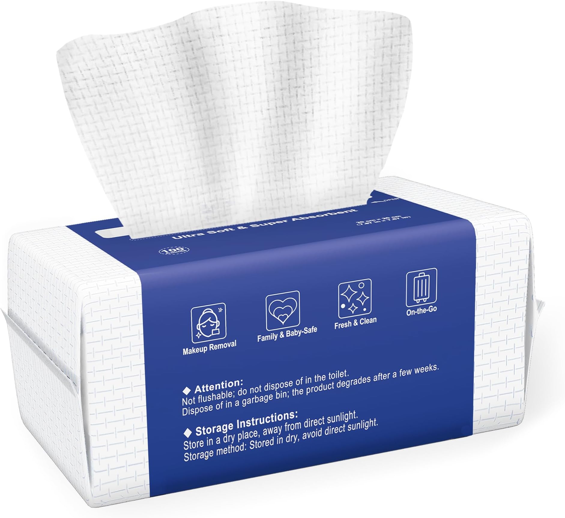 Ourmed Life Face Clean Towels, 100 Count Disposable Biodegradable Facial Wash Cloth for Sensitive Skin, Lint- free Facial Tissue for Cleansing, Skincare and Makeup Remover, Dry Wipes