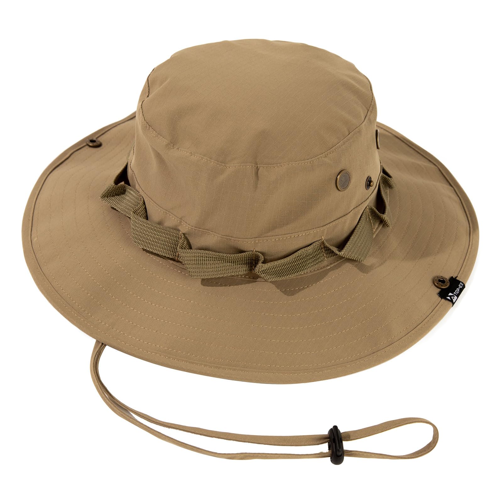 TOP-EX Summer Sun Hats for Men Fishing Bucket Boonie Golf Wide Brim Big Head UPF50+ UV Protection Chin Cord Khaki Large X-Large XL L