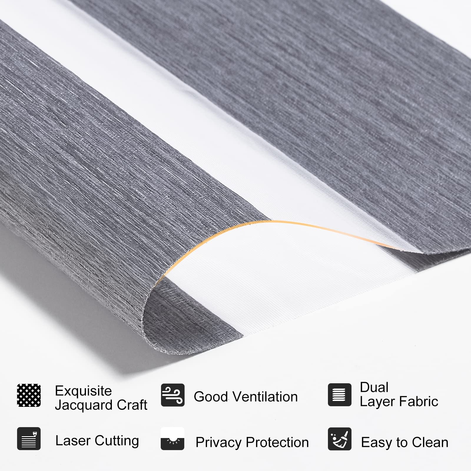 Persilux Cordless Zebra Blinds for Windows Shades with Jacquard Pattern Dual Layer Sheer Shades Light Filtering Day and Night Roller Shades for Home and Windows Easy to Install (72