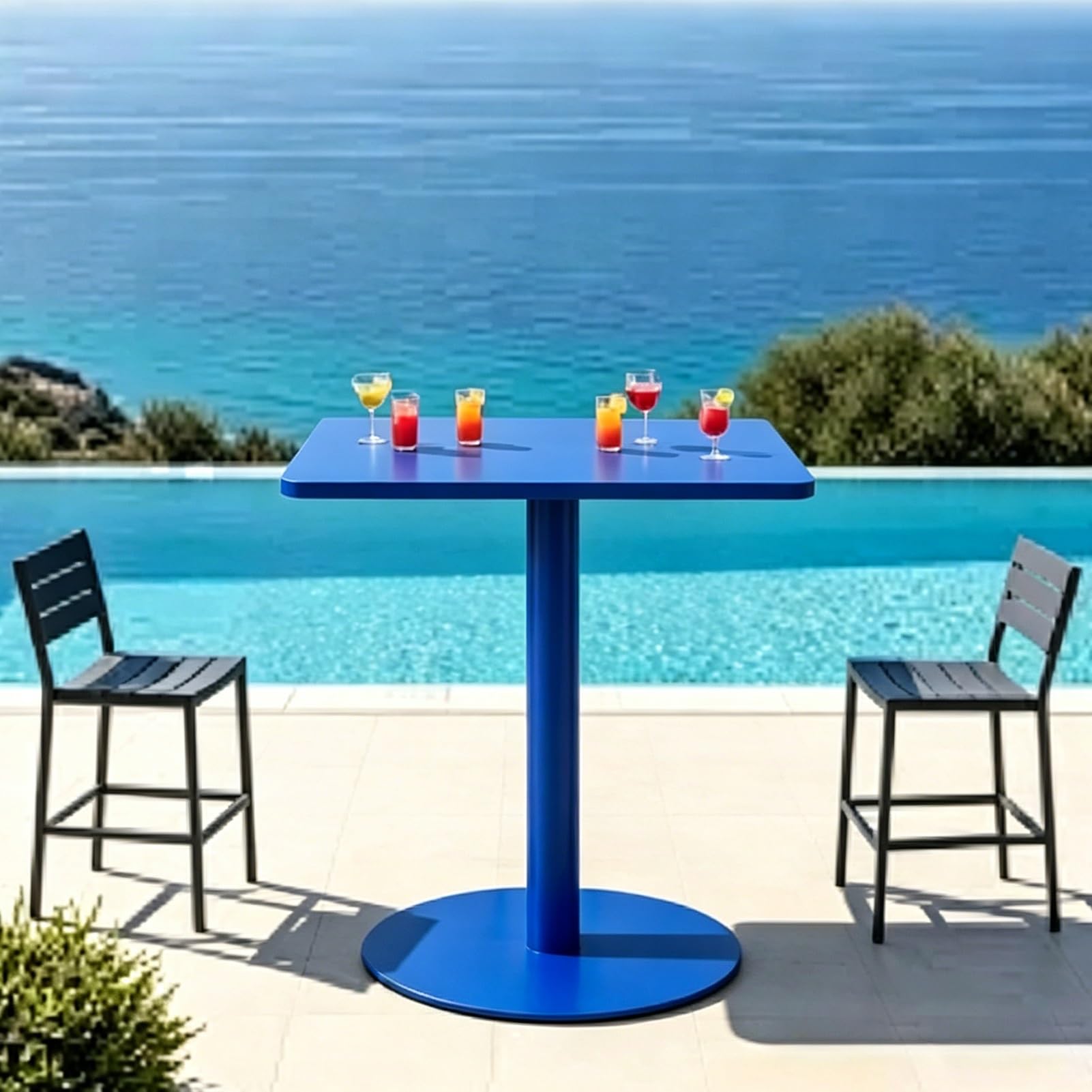 Tavolino Da Caffè Minimalista A Colonna Singola, Tavolino Con Base Rotonda Resistente, Tavolino Da Bistrot Piccolo Compatto Per Piccolo Spazio Interno Appartamento(Klein Blue,60x60x73cm)