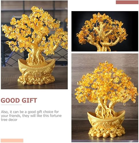 Miniatura 3 de LIFKOME Árbol de dinero de citrino, árbol de la suerte chino, adorno de Feng Shui, árbol de Navidad azul, árbol de dinero chino, decoración para el