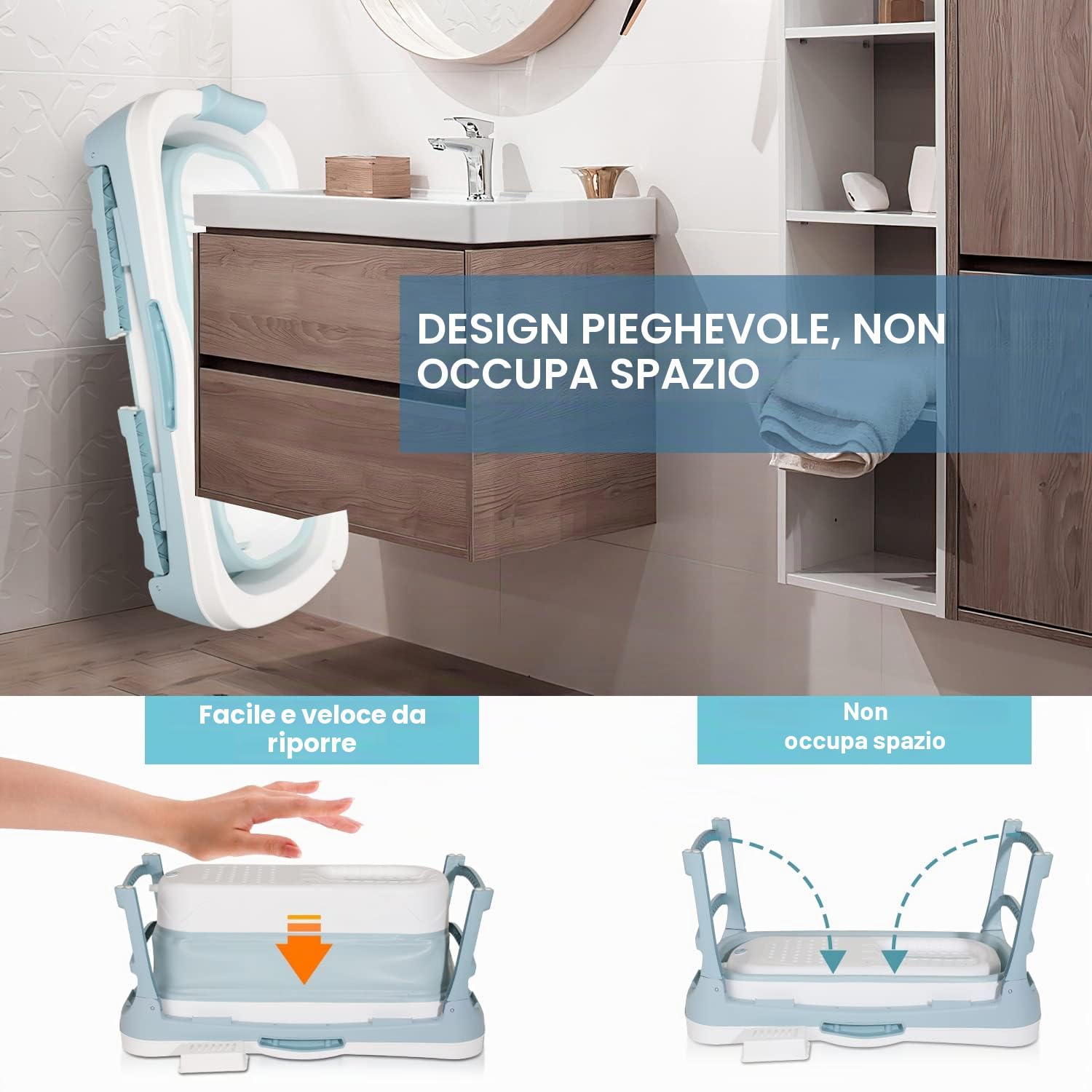 Daromigo Vasca da bagno pieghevole XXL, 149 x 60 x 50 cm, per adulti, portatile, pieghevole, con copertura e rulli massaggianti, per bagno, doccia e balcone