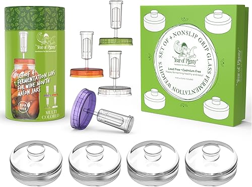 Year of Plenty Juego de fermentación Incluye 4 pesas de fermentación de vidrio antideslizante y 4 tapas de fermentación transparentes Para