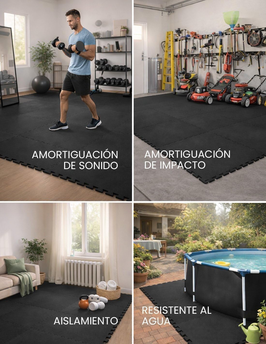 JARDIN202 - Esterilla Puzzle para Suelos de Gimnasio y Fitness | Protección de Goma Espuma, Tatami Puzzle Expandible 30x30cm (10mm)