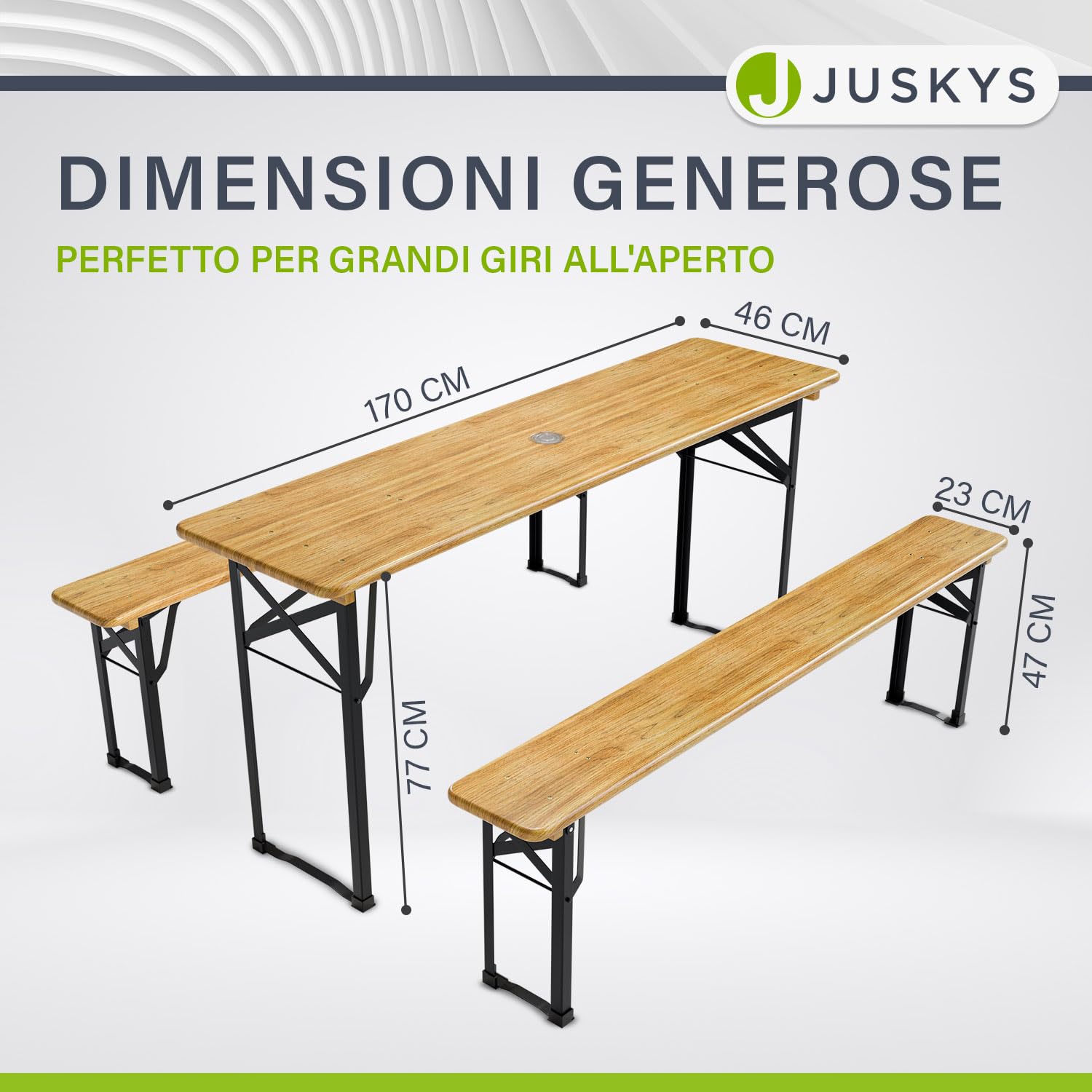Juskys Set birreria Bichl 3 pezzi pieghevole 170x46x77 cm - Set mobili da giardino tavolo da birra e 2 panche da birra