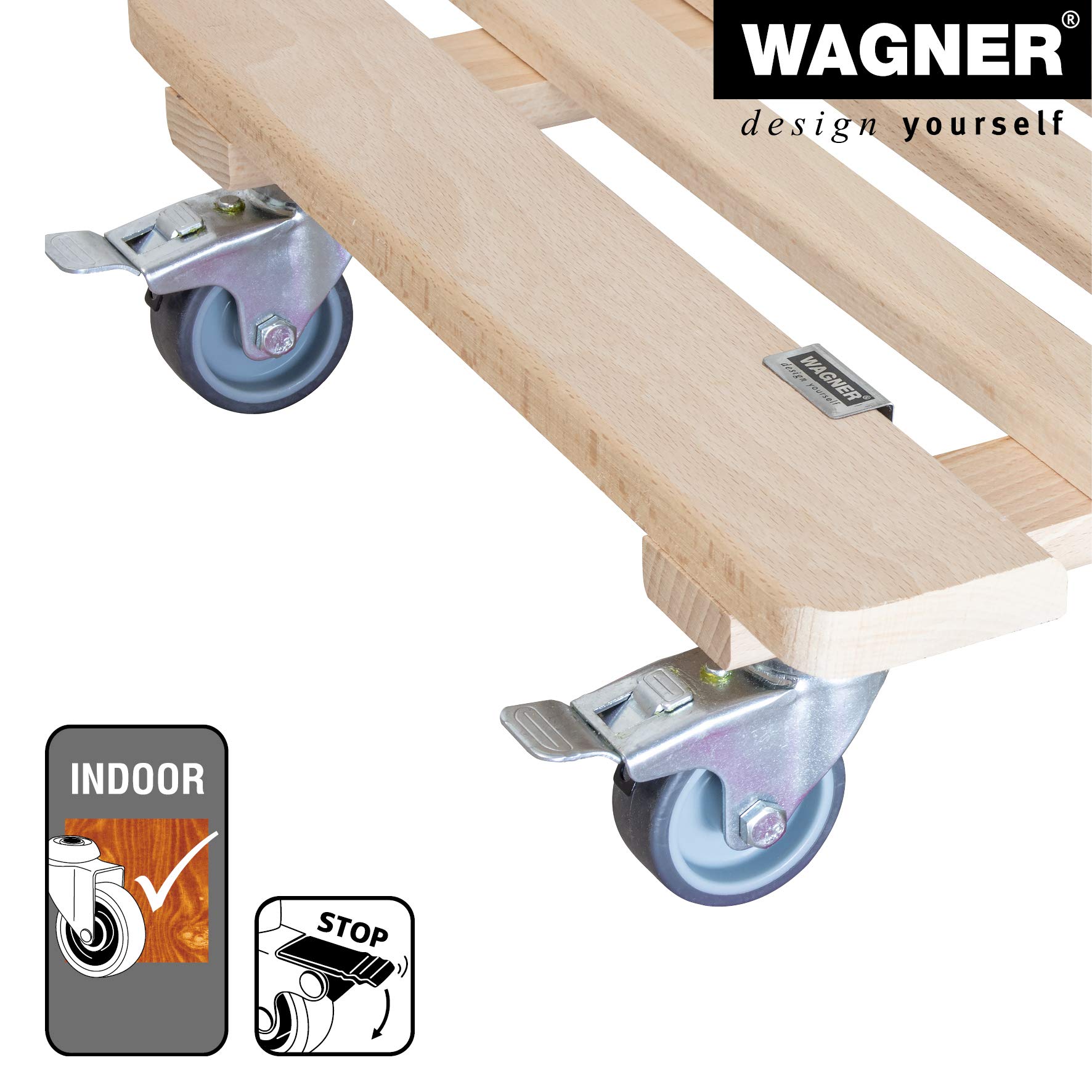 WAGNER Carrello per piante PIANO 38 x 38 x 10 cm I Per interni, faggio naturale I Portavaso in legno massello FSC® con Ruote I 2 Ruote con freno I Portata 200 kg I Fatto in UE - 20032901