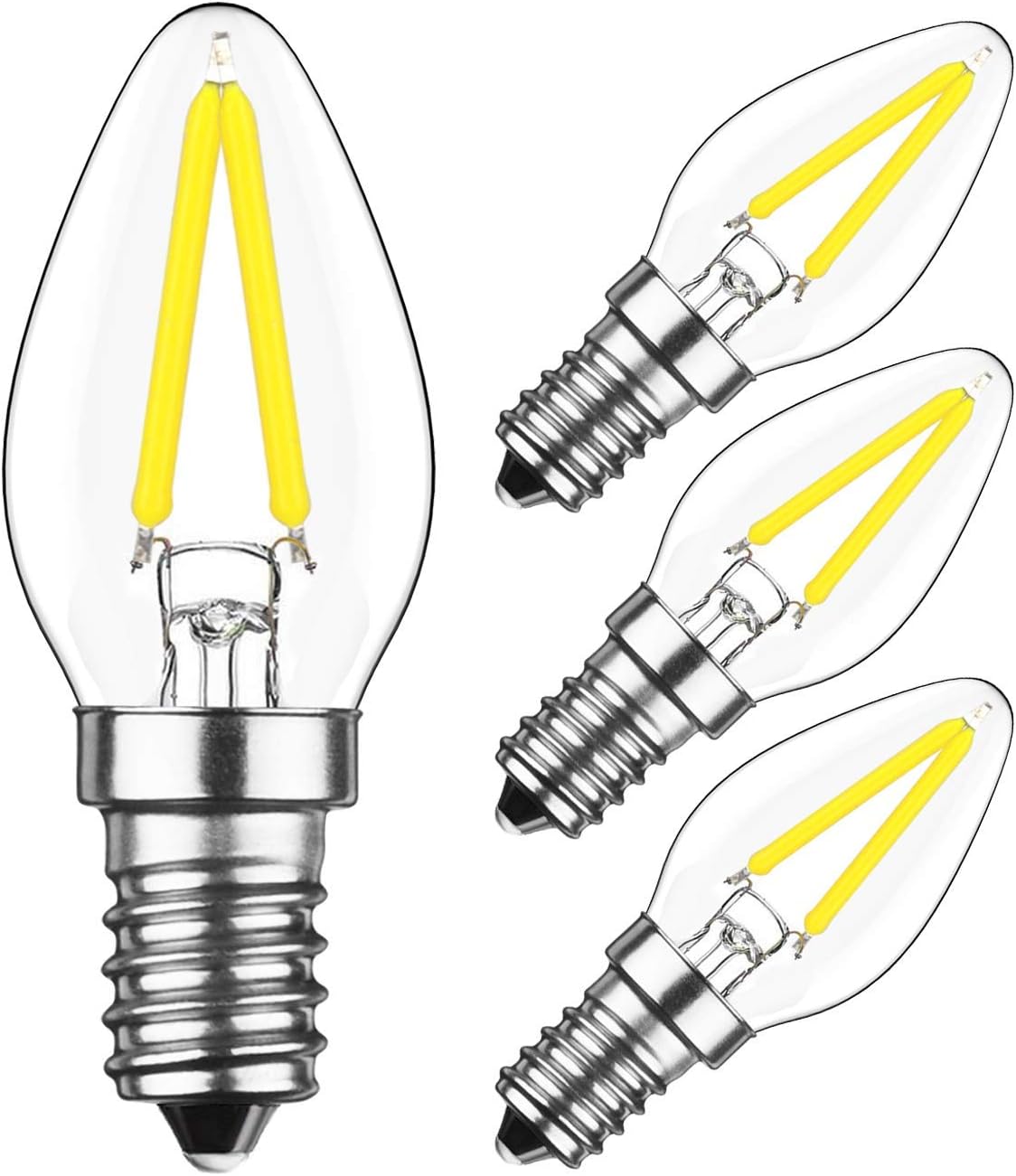 EBD Lighting 2W E12 C7 Candelabra LED Light Bulbs(4 Pack) LED Filament Light Bulbs 20W Equivalent 6000K Daylight White Clear Glass C7 Mini Candle Torpedo Shape,Night Light Bulbs E12 Small Edison Screw