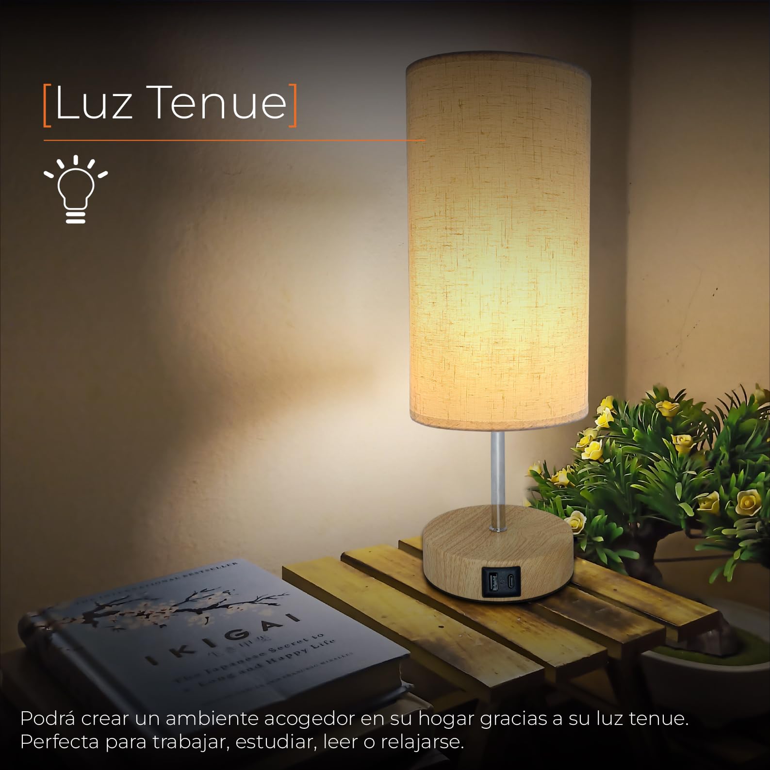 LED ATOMANT 2x LED-Nachttischlampe Beige Taktil Dimmbar 2 USB A+C
