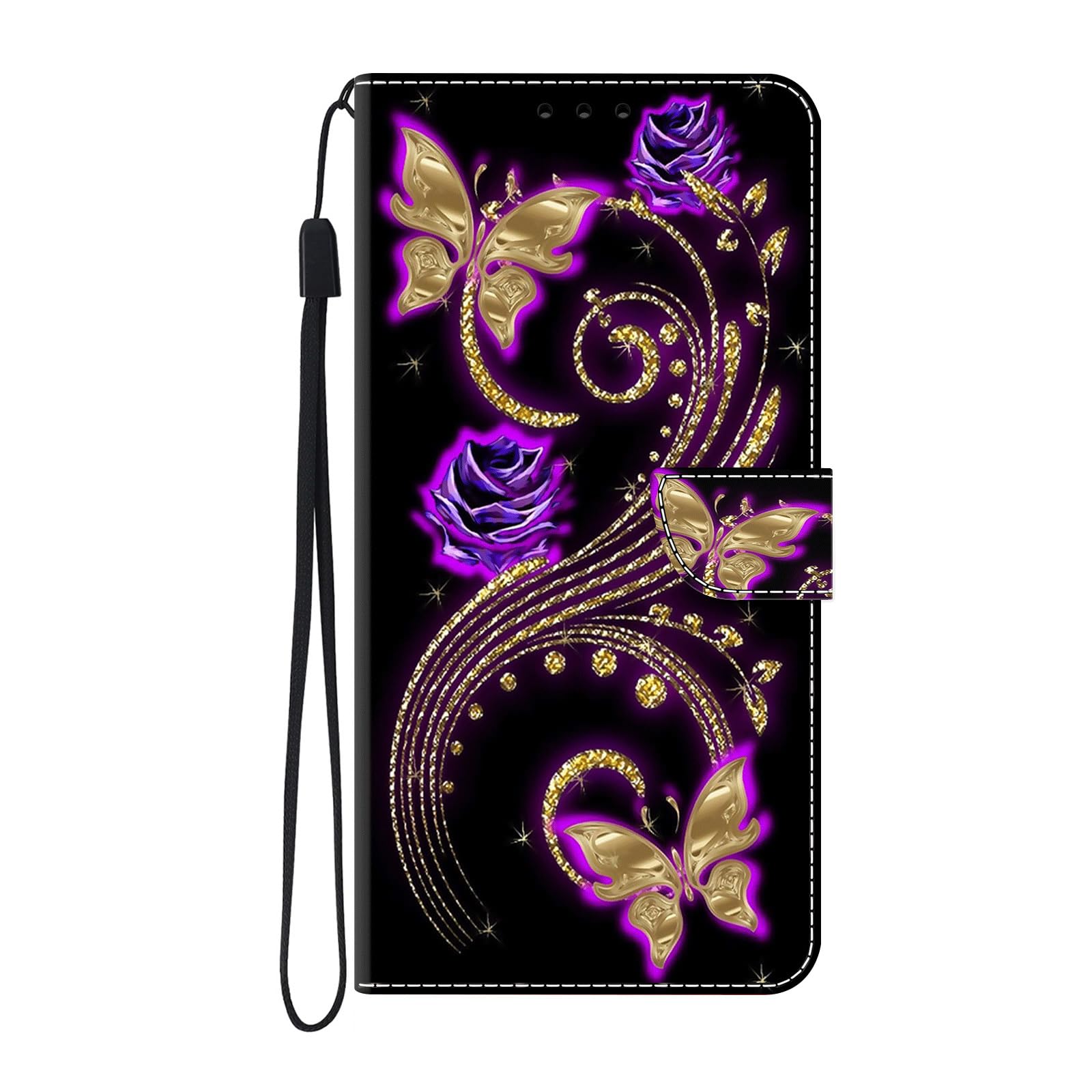 Glitter Case for Realme 9 Pro,Luxury Bling Glitter Case with [Magnetic Closure] [Card Slots] PU Leather Flip Wallet Cover Case Printing for Realme 9 Pro,Purple Flowering Butterfly