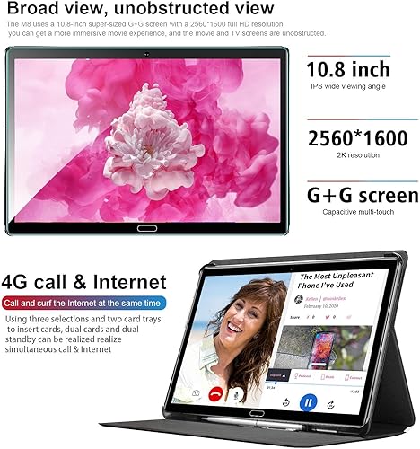 Miniatura 7 de AOYODKG Tablet 2 in 1, Tablet 10.8 inch Android 10 with Keyboard, 4GB RAM+64GB ROM(512GB Expand), 10-Core Processor, Dual SIM 4G + 5G WiFi, GMS