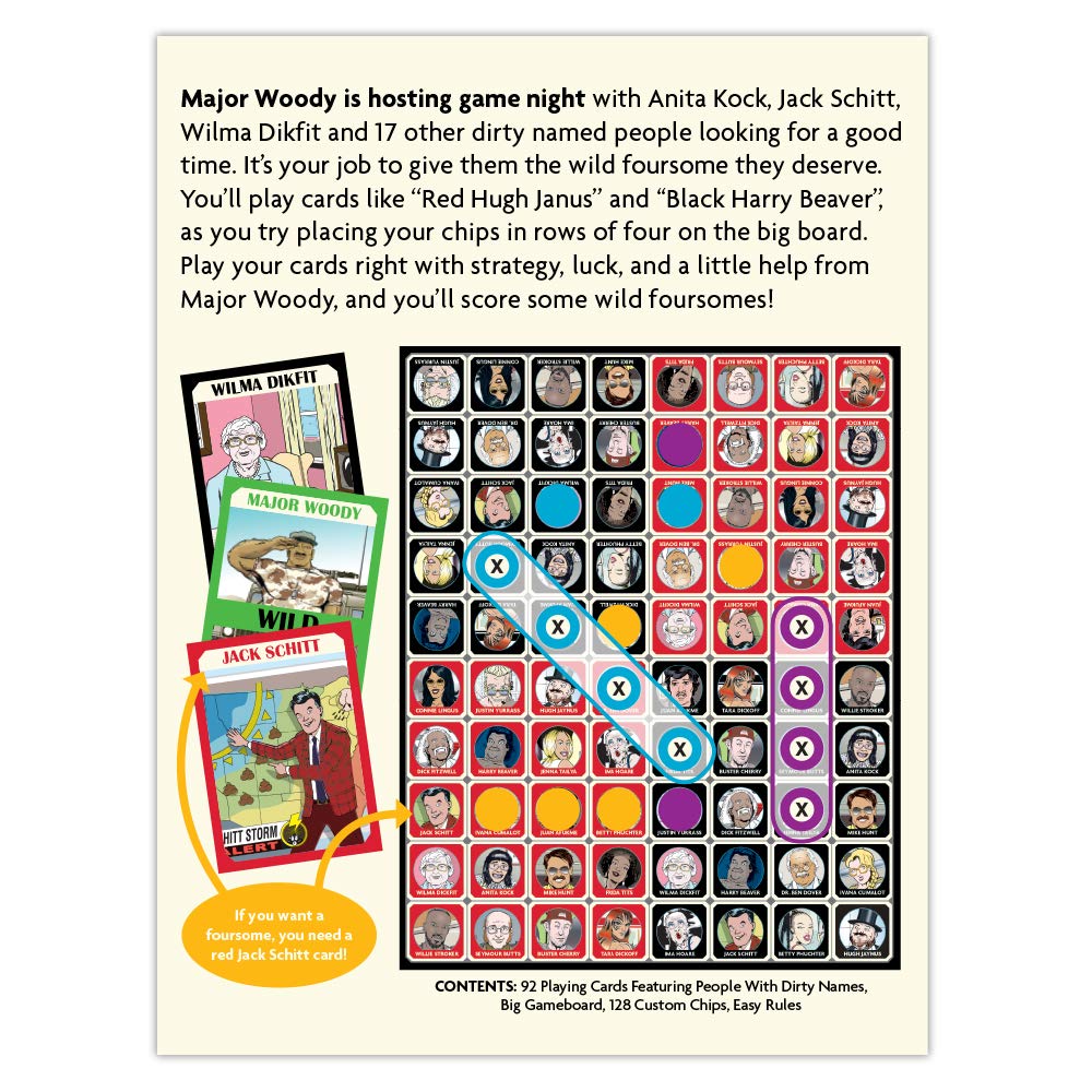 Amazon.com: MAJOR WOODY'S WILD FOURSOMES - An Adult Strategy Game Where  Four-in-A-Row Meets Dirty Names : Toys & Games