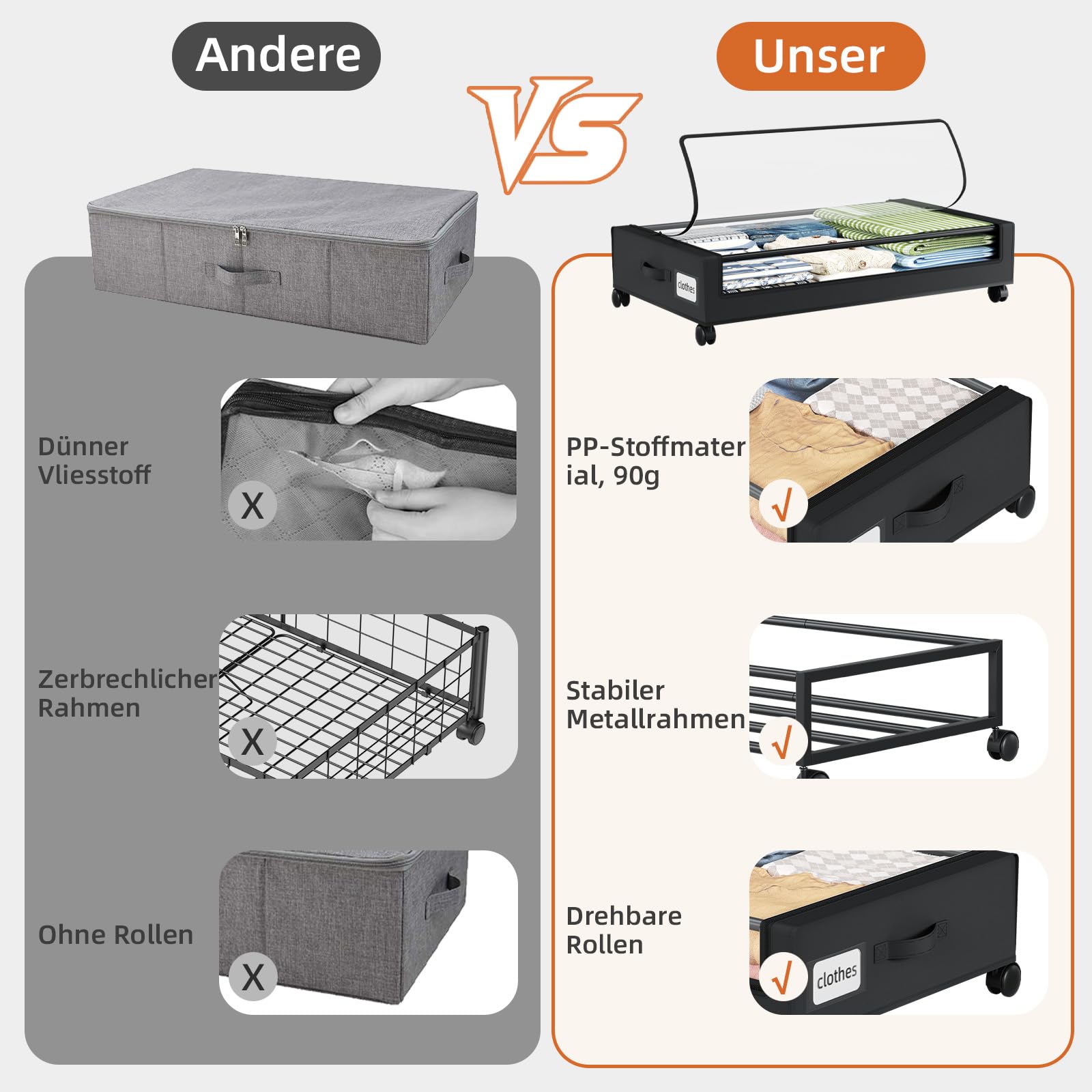 Somdot Unterbett Aufbewahrungsbox mit Rollen, 48L, 4er-Set, Schwarz | Bettkasten, Unterbettkommode mit Rollen, Sichtfenster, Großer Stauraum für Schuhe, Kleidung, 43,5T x 78,5B x 17H