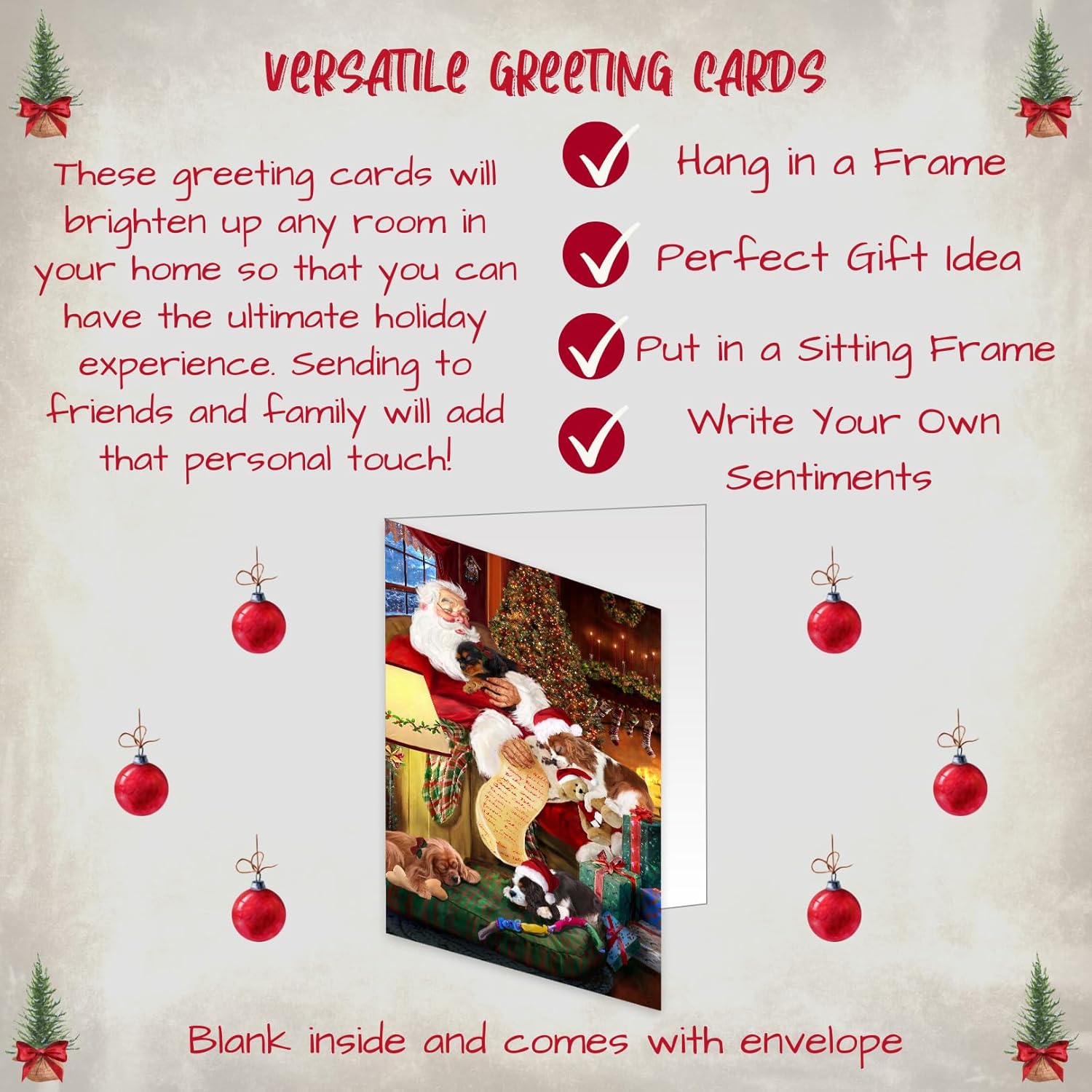 Doggie of the Day Sleeping Santa Christmas Cavalier King Charles Spaniel Dog Greeting Cards - Adorable Pets Invitation Cards with Envelopes - Pet Artwork Christmas Greeting Cards (10 Greeting Card)