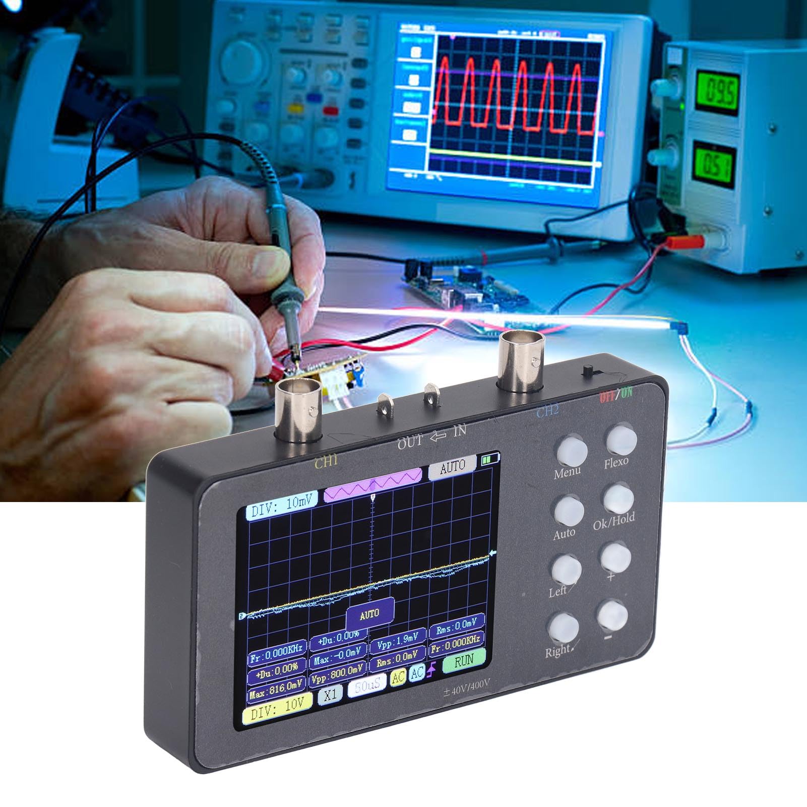 Oscilloscopio Digitale a 2 Dispositivo di Test del Circuito Elettrico Portatile con profondità di Memoria Grande per Dispositivo di Test del Circuito Elettrico Gamma di Misurazione di Tensione Ampia
