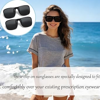 2 Pack Clip On Sunglasses Over Prescription Glasses, Polarised Clip On Sunglasses Over Glasses, Polarized Flip up Driving Glasses For Men Women, for Driving Travel Outdoor Sport