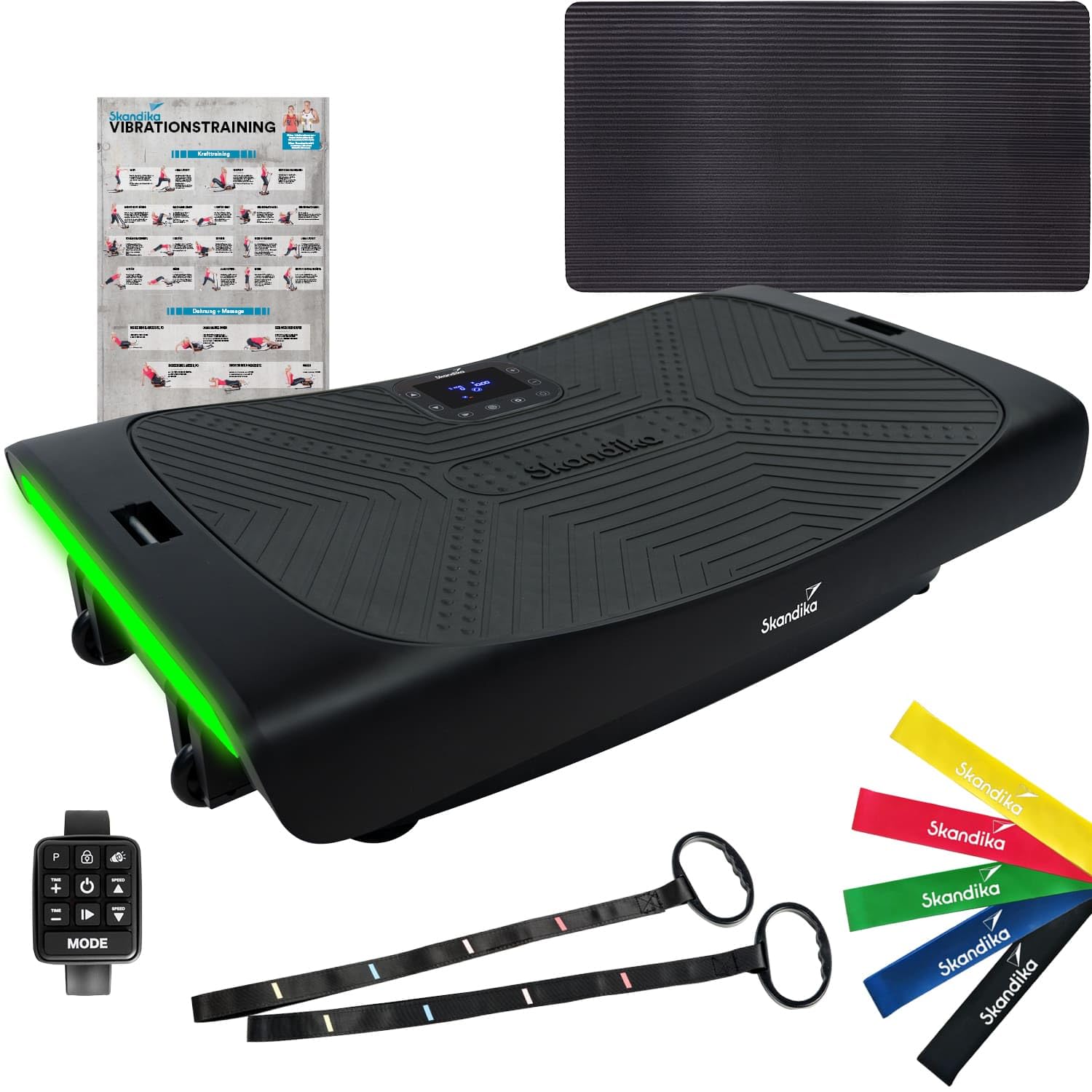 Skandika Plataforma vibratoria 4D V3000 Plus - Vibración oscilante hasta 40 Hz - hasta 150 kg | Tecnología Curved - Esterilla Protectora para el Suelo - Cintas de Entrenamiento