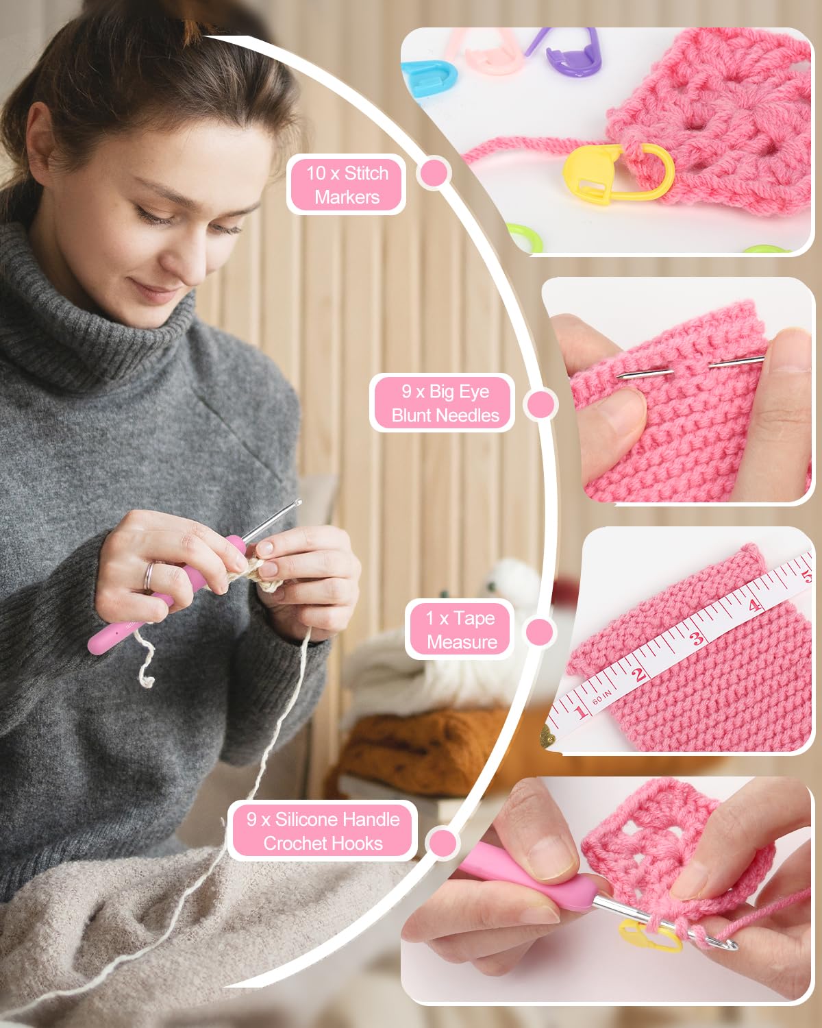 Aeelike Ensemble De Crochets Ergonomiques Avec Poignée