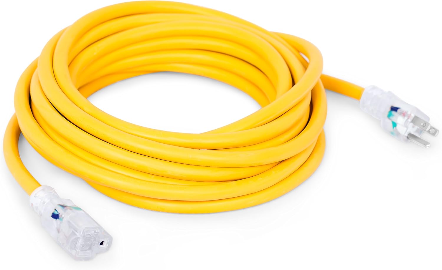 Internet's Best 25 FT Power Extension Cord with LED Lighted Plugs | 12 AWG (Gauge 12/3) Heavy Duty Outdoor/Indoor Power Extension Cable Cord | NEMA 5-15 R & 5-15P SJTW | Yellow