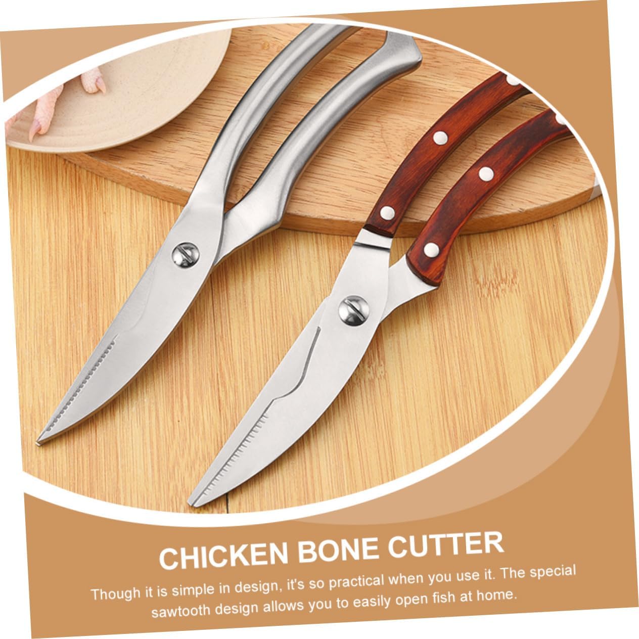 Non-slip Chicken Bone Scissor Kitchen Shear Poultry Shear Fish Bone Scissors Stainless Steel Easy Operation