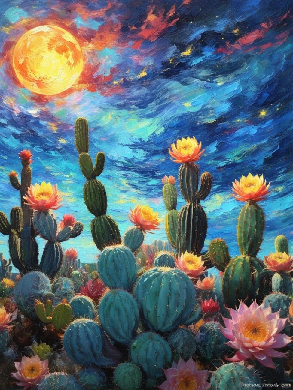 Henypt Cross Stitch Kit Cacti and Starry Sky Flowers DIY Needlepoint Set for Beginners The Elderly with Accessories Handmade DIY/Gifts 14CT 80x100cm