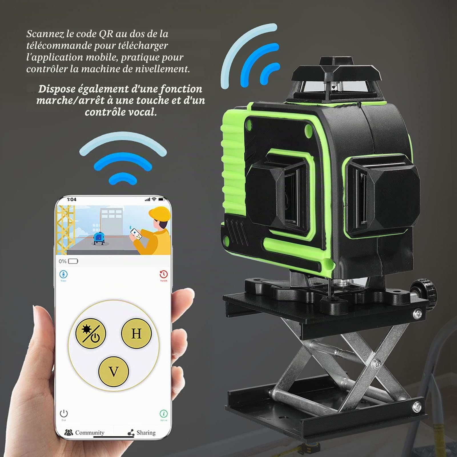 Niveau Laser 360 4D 16 Lignes avec D'auto-Nivellement de 3° du Niveaux à Bulle Laser Vert Rotatif IP54 2xBatteries Rechargeables Outil de Niveau Laser en Croix Verte Vertical Horizontal