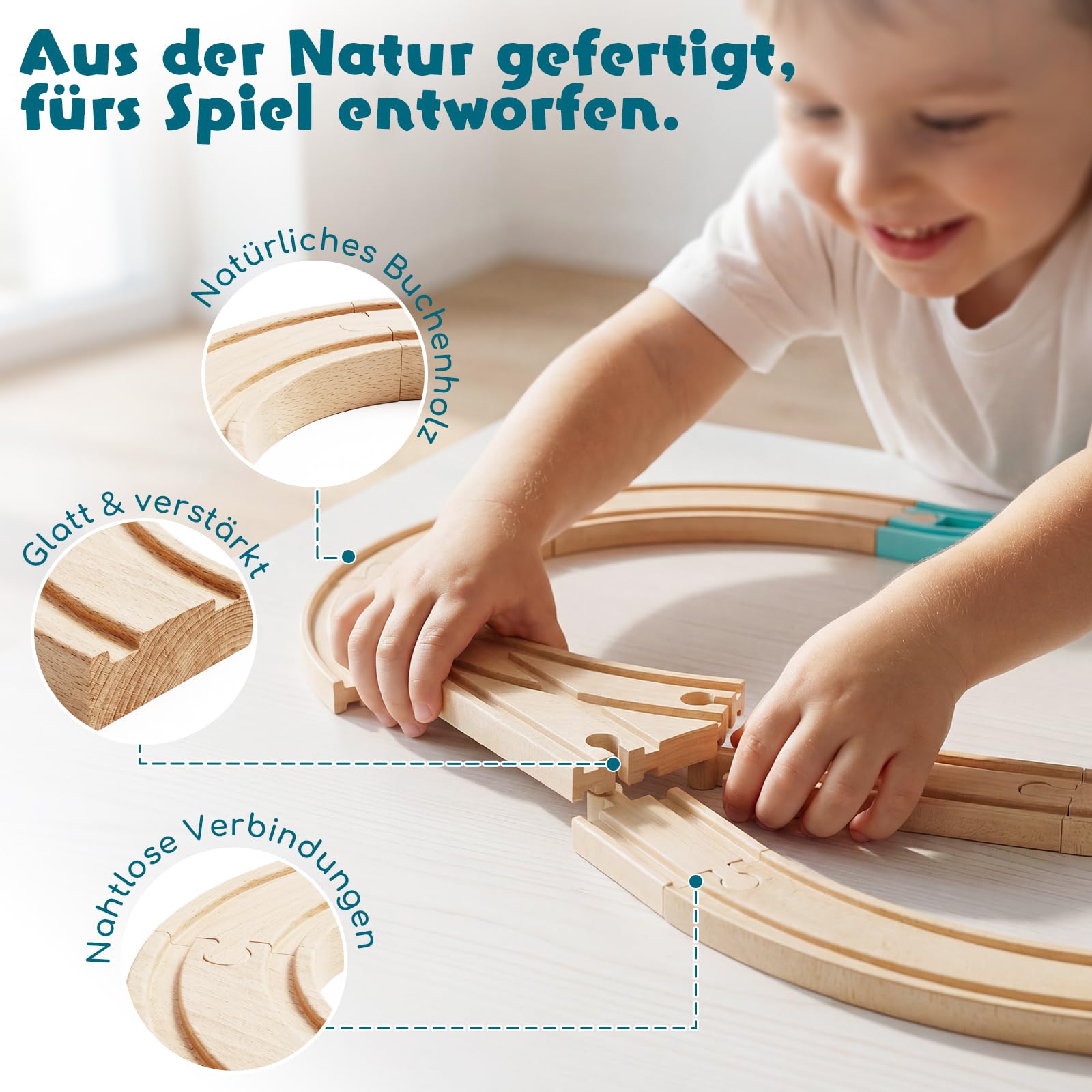 Lehoo Castle Holzeisenbahn mit Elektrischer Lok Dinosaurier, Freizeitpark Holz Eisenbahn Kinder, Holzeisenbahn Zubehör, Holz Spielzeug Geschenk für Kinder ab 3+ Jahre