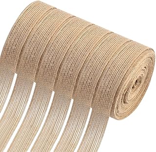 6 Roll Natural Burlap Fabric Burlap Ribbons Roll, Natural Burlap Wedding Ribbon Decorative Burlap Fabric for Wedding DIY Crafts Burlap Bows Gift Wrapping Home Decor, 0.8inch 32.8Ft Each Roll