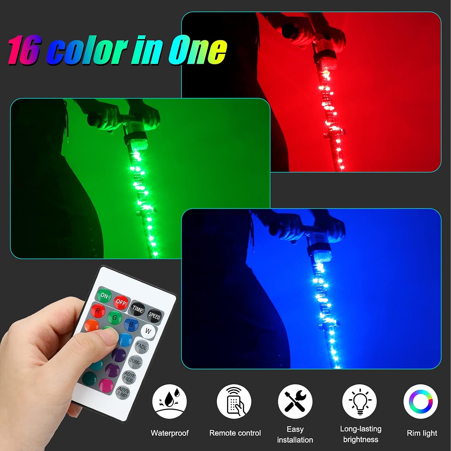 Waybelive LED Scooter&Skateboard Lights, 16 Colors Remote Control | Waterproof, Shockproof, Super Bright to Display at Night, Good Gift for Kids