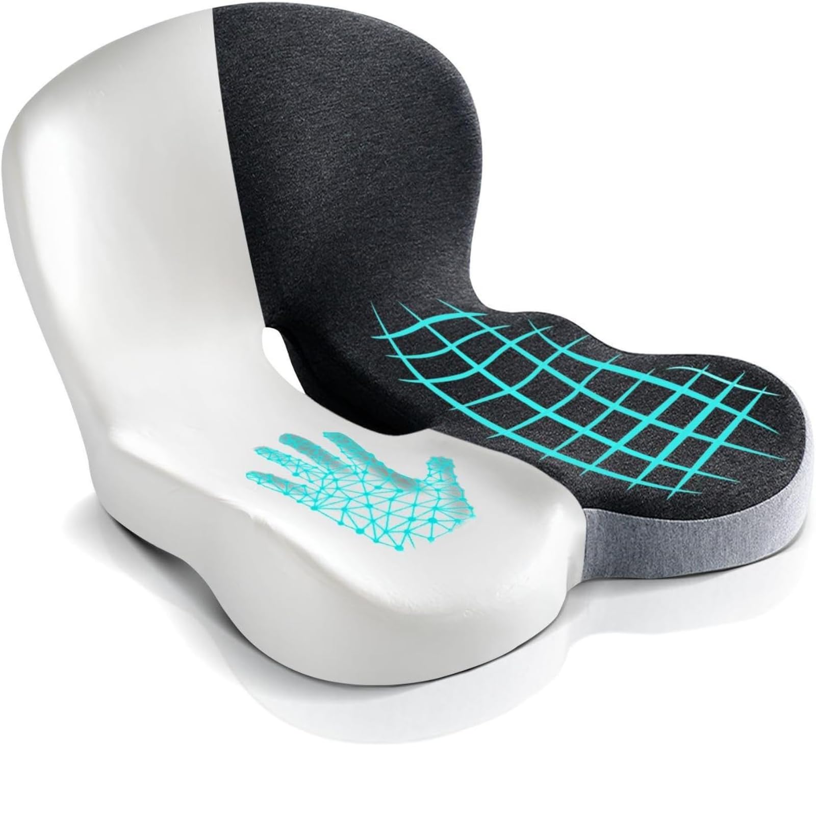 Cojin Coxis - Asiento de Espuma Viscoelastica con Memoria - Especial Ciatica - Cojin Ortopedico Antiescaras - Eficaz Para Dolor de Espalda y Pelvis - Funda Lavable - Silla de Ruedas, Gaming