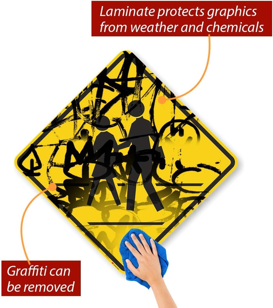 SmartSign 3M Engineer Grade Reflective Sign, "Pedestrian Crossing" with Graphic, 30" on a side, Black on Yellow