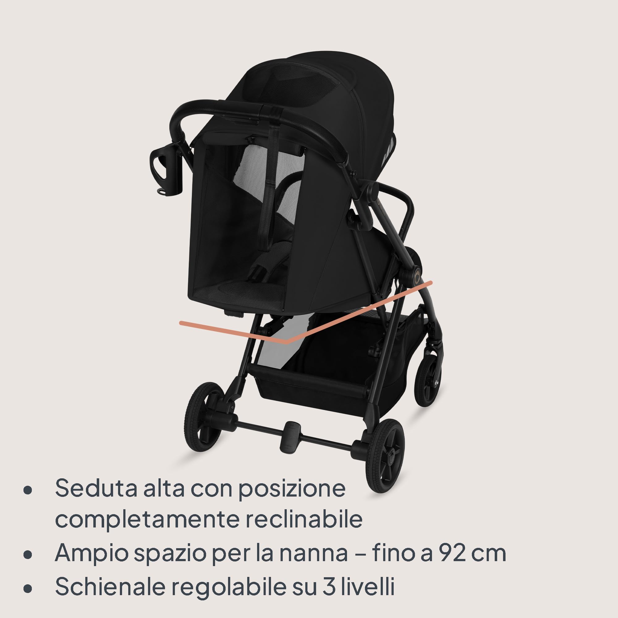 Lionelo TANSI Passeggino Leggero Compatto fino a 22 kg Pieghevole con Chiusura Automatica a una Mano, Ruote GravelTech Ammortizzate, Schienale Reclinabile, Cappottina Ventilata, Dri Seat Traspirante