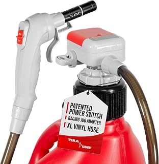 TERA PUMP TRFA03-XL Battery Fuel Transfer Pump 2.3 GPM No-Spill Sensor Universal Gas Can Adapter 4.27ft Hose Power Nozzle