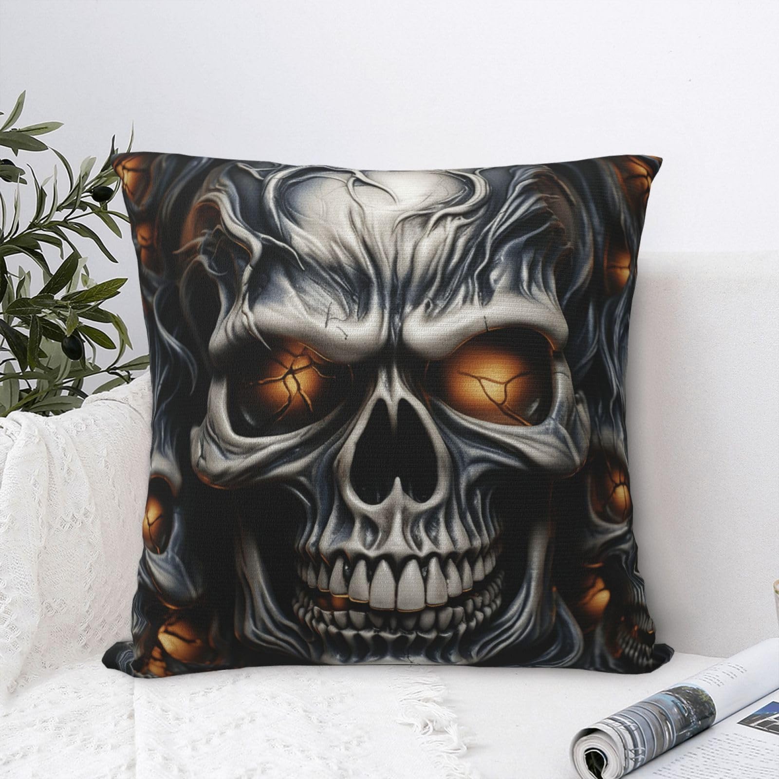 FodPand Luxury Velvet Throw Pillow Covers 18"x18" Super Soft Decorative Pillow Cases - Cool Evil Skull Pillowcases Modern Lumbar Cushion Cases for Couch Sofa Bed Pillow Shams